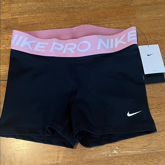 Nike Pro Black Spandex Shorts with Pink Waistband Gym Volleyball Sports Training - Picture 1 of 4
